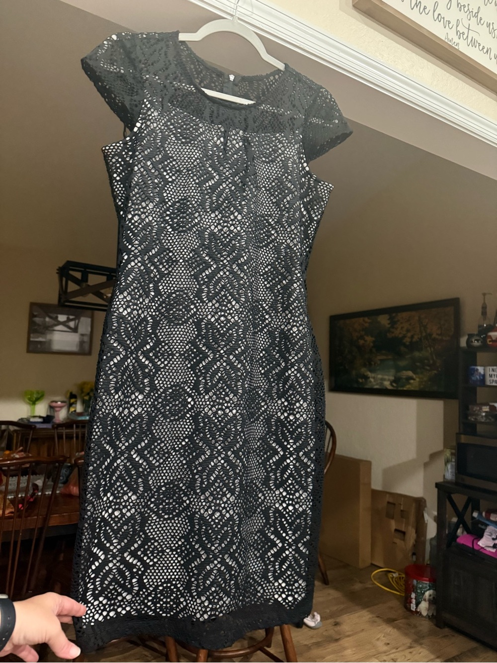 Marc New York Black Lace Midi Dress with Ivory Underlay